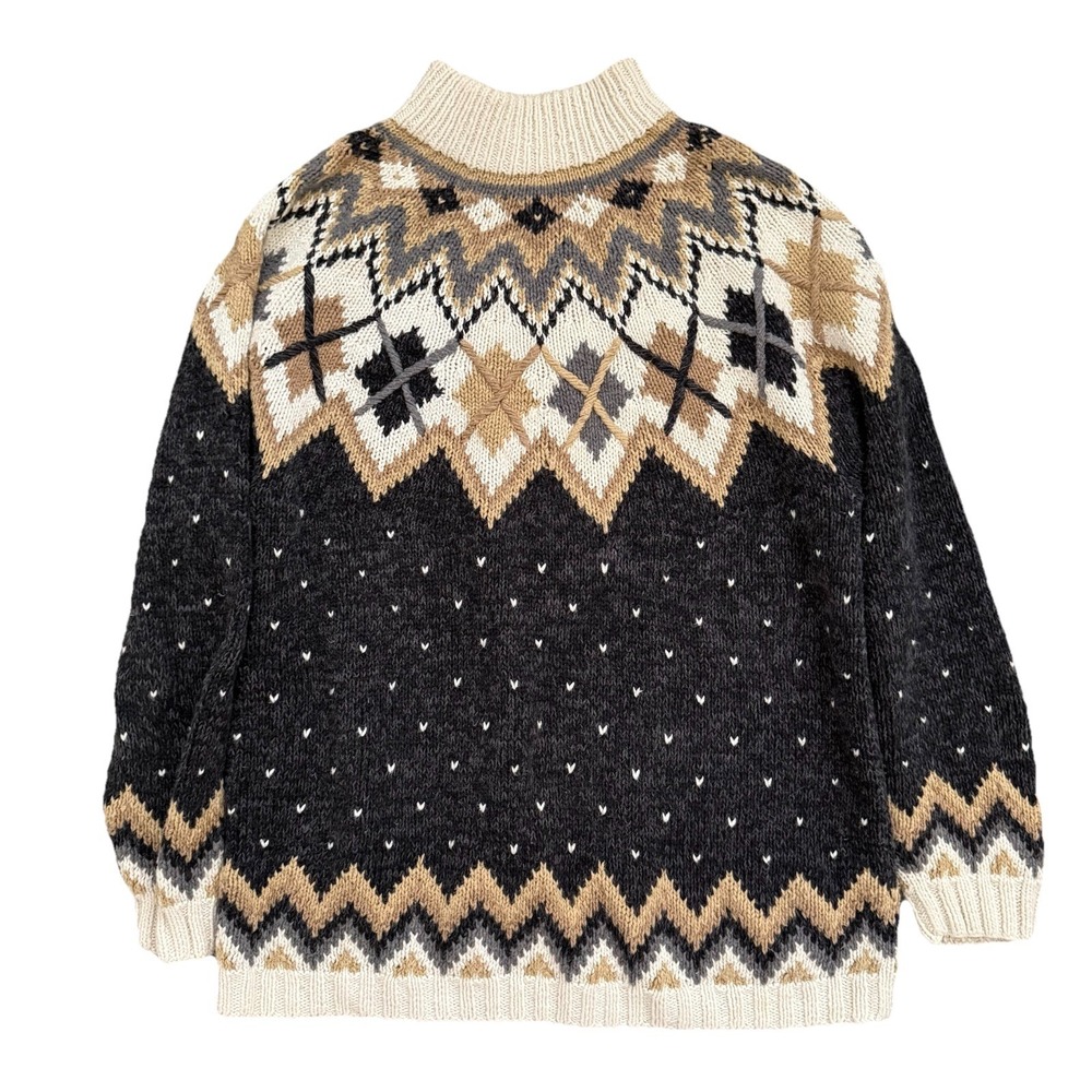 Vintage Hand Knit Fair Isle Sweater Womens Medium Preppy Classic‎ Cozy Winter